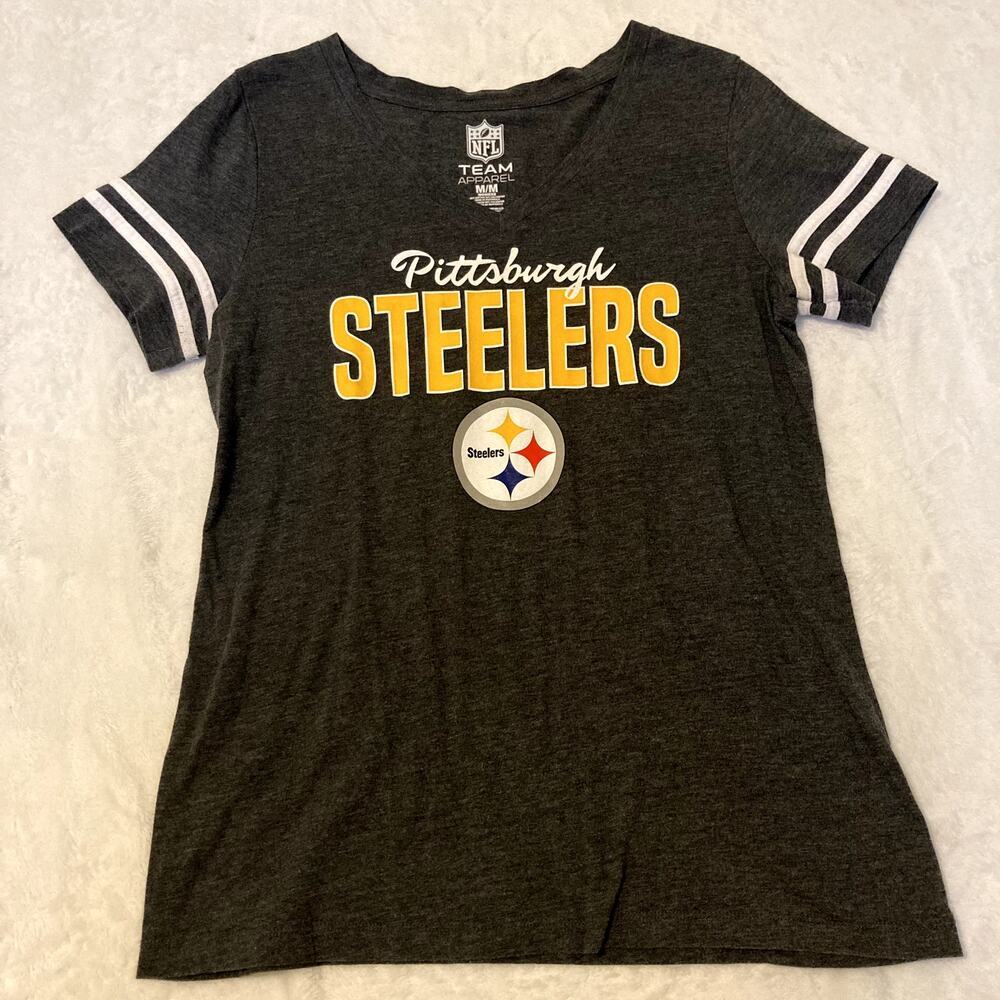 NFL Team Apparel Pittsburgh Steelers Dark Grey Women's Tshirt Size M/M Logo